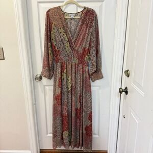 Alexa B Nites Woman 20W Maxi Dress Boho Long Sleeve‎ Paisley Print Lined Fall
